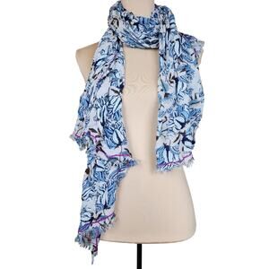 Sheer Blue Floral Boho Scarf